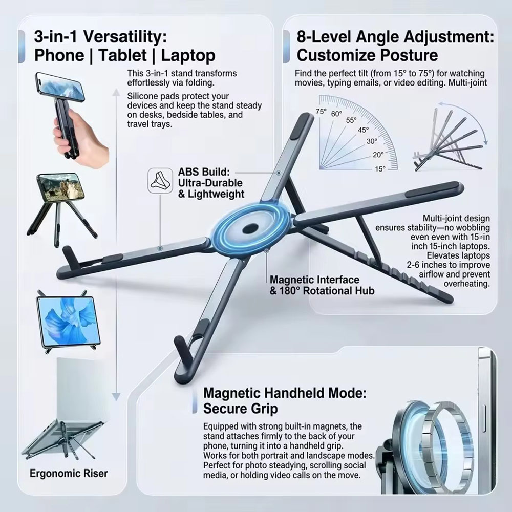 Laptop Stand - Draagbare magnetische telefoonhouder & selfie stick
