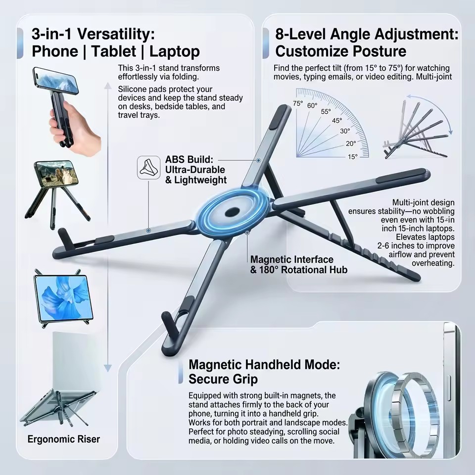 3-in-1 opvouwbare magnetische  - Laptop Stand recensie en prijs