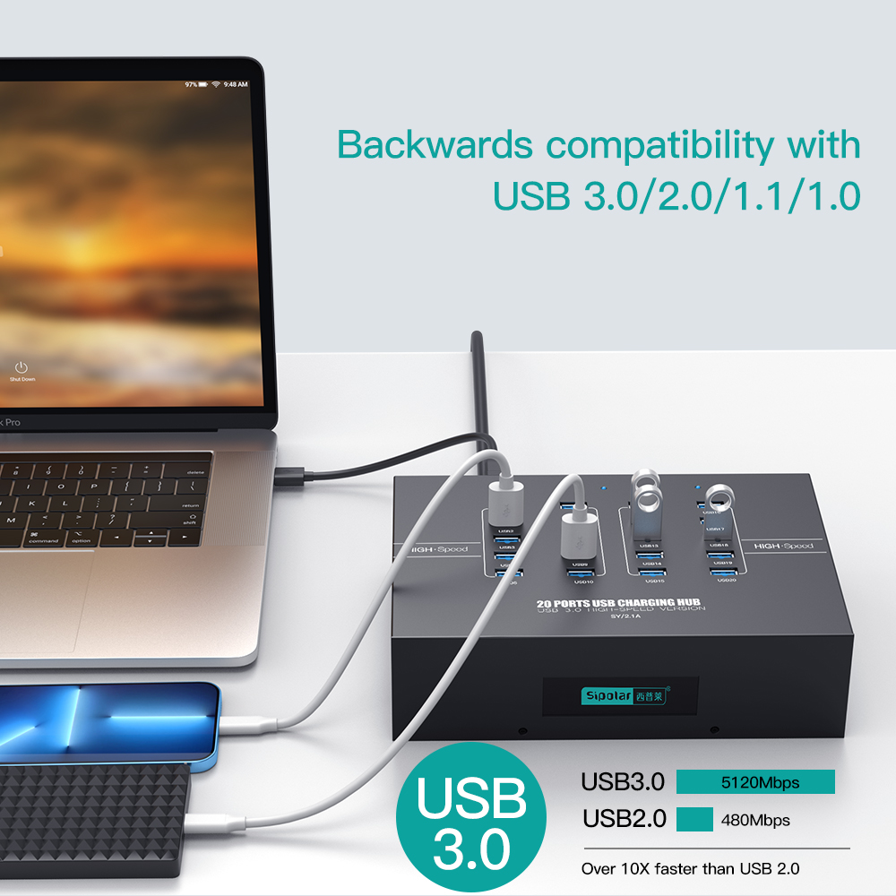 20-poorts USB 3.0 oplaadhub me - Usb Hub recensie en prijs